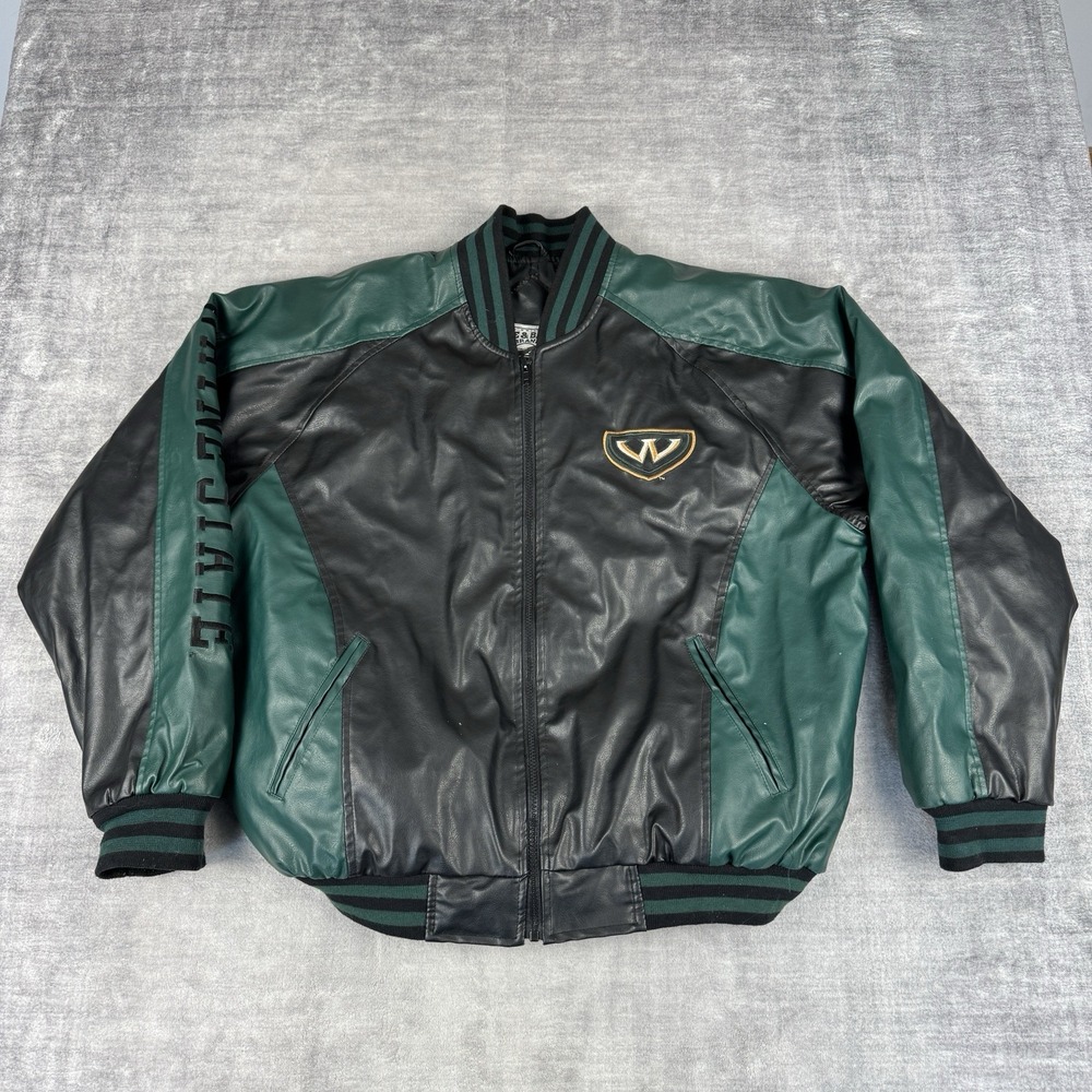 Wayne State Warriors Jacket Mens Large Black Vtg Steve & Barrys Bomber Varsity‎